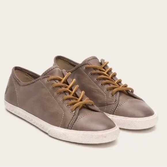 Frye Shoes - Frye Mindy Low Top Grey Brown Leather Sneakers size 6.5 M leather lace up shoes